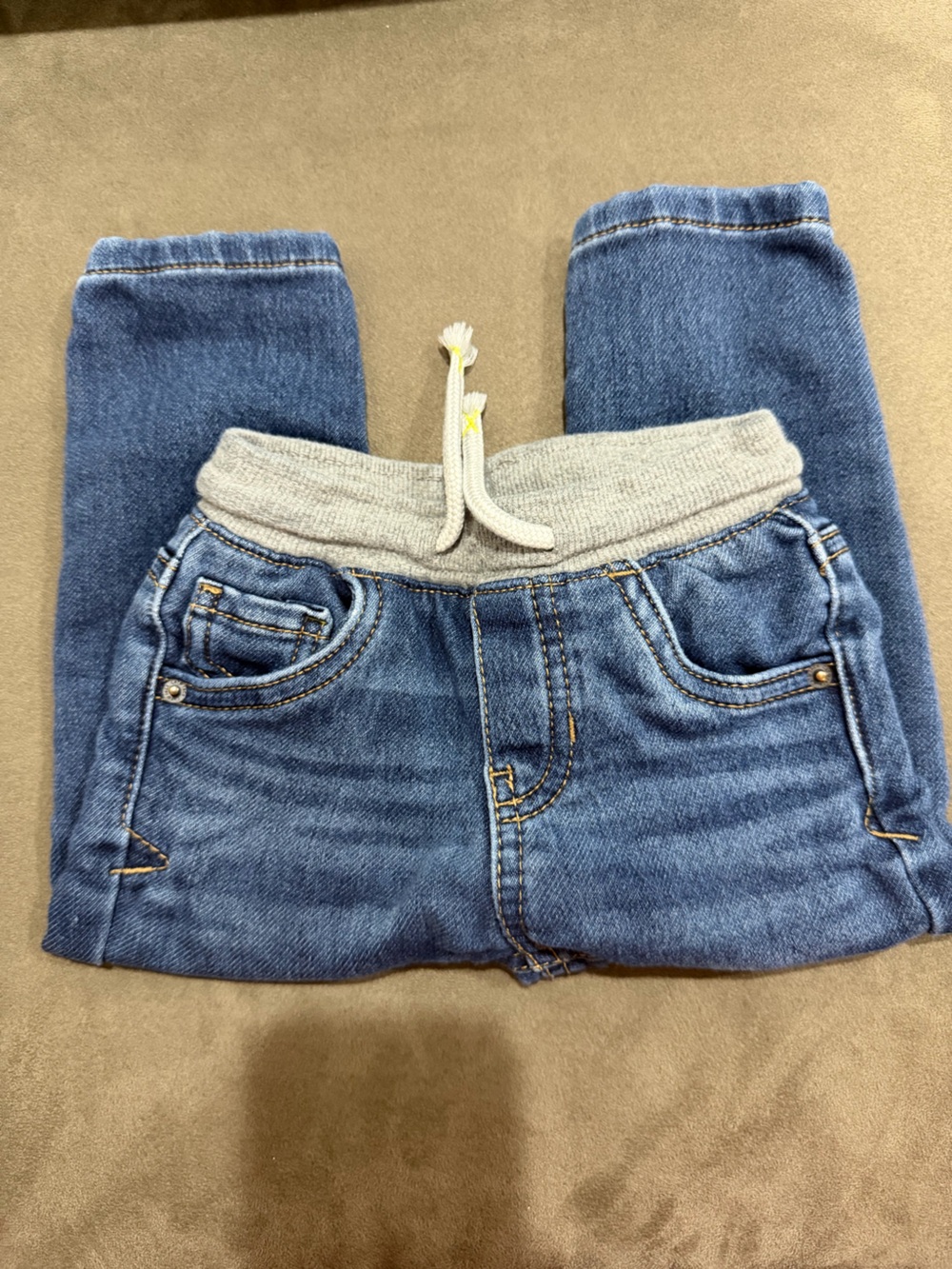 Cat and Jack Blue Denim Jeans with Gray Knit Waistband